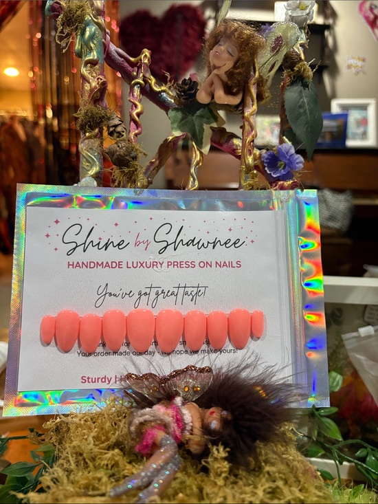 SHINE BY SHAWNEE Other - Soft Orange Coral Almond Shape Nails - Handmade Luxury NWT
